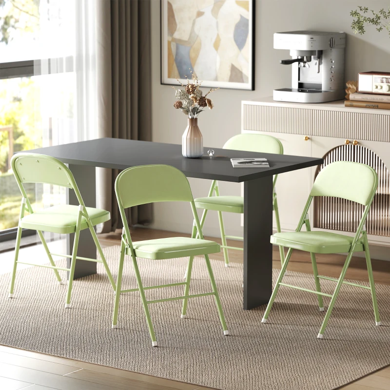 HOMCOM Lote de 4 sillas plegables portátiles de interior con asientos y respaldos acolchados en terciopelo, marco de acero, verde