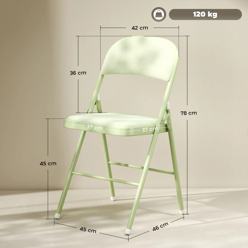 HOMCOM Lote de 4 sillas plegables portátiles de interior con asientos y respaldos acolchados en terciopelo, marco de acero, verde