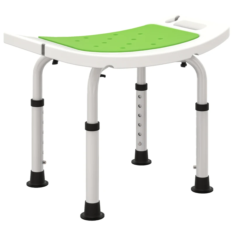 HOMCOM Asiento de Ducha Ajustable en Altura Taburete de Ducha Ergonómico Pies antideslizantes Carga Máx, 135 kg aluminio HDPE Verde