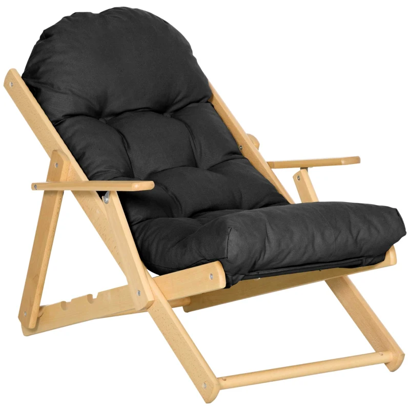 HOMCOM Sillón Chaise de Salón Plegable e inclinable en Madera Sillón Relax Confortable con Cojín capitoné grueso