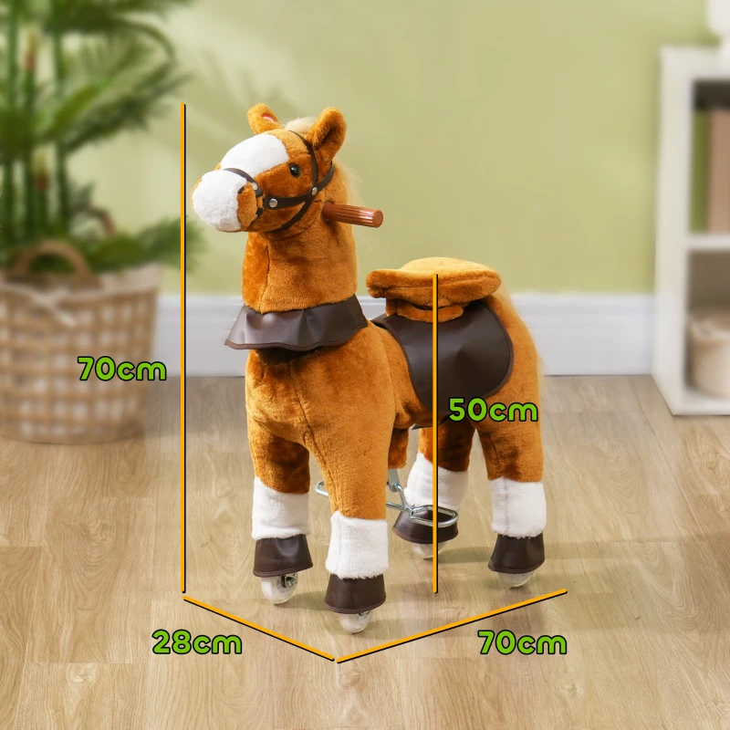 AIYAPLAY Caballo de montar para niños caballo a rodillos asiento elevado para niños 3-5 años carga 60 kg 70x28x70 cm Marrón