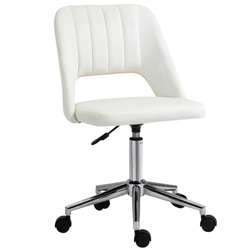Vinsetto Silla de Escritorio con Altura Ajustable, Ruedas Giratorias 360°, Forma de Concha, Espuma, 49x60x79-91 cm, Crema