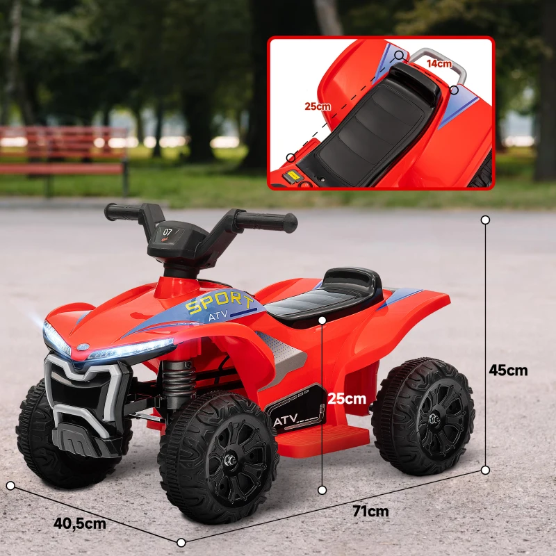 AIYAPLAY Quad eléctrico infantil 6V coche eléctrico para niños velocidad de 2,5 km/h para niños de 18-36 meses 71x40,5x45 cm Rojo