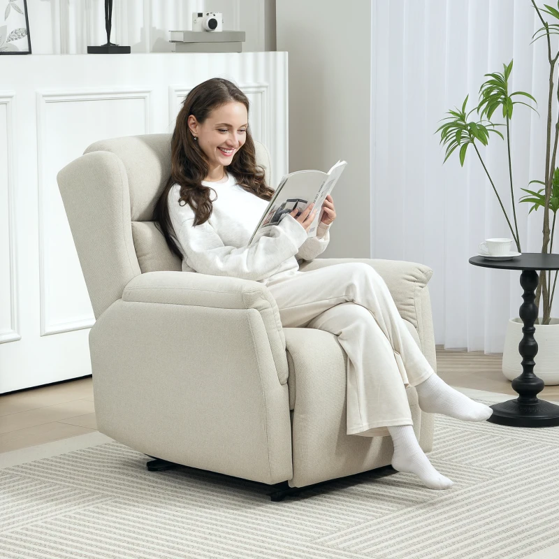 HOMCOM Sillón de Relax, Silla tapizada ajustable con reposapiés, Inclinable a 160°, Aspecto de lino, montaje rápido, Beige