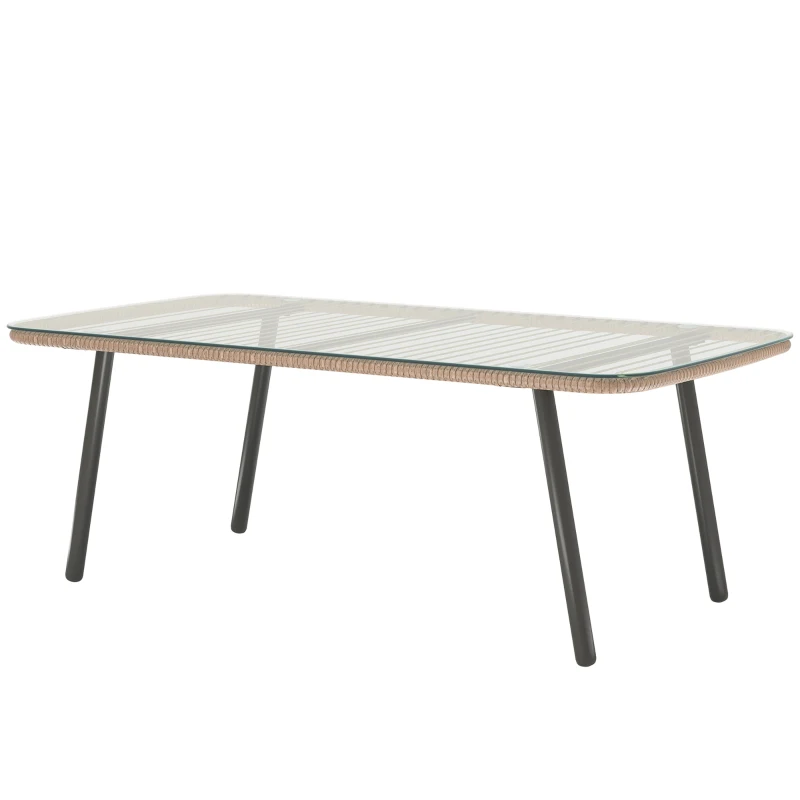 Outsunny Mesa de jardín con tablero de vidrio templado 5 mm, mesa auxiliar para exterior, estructura de acero, efecto madera natural