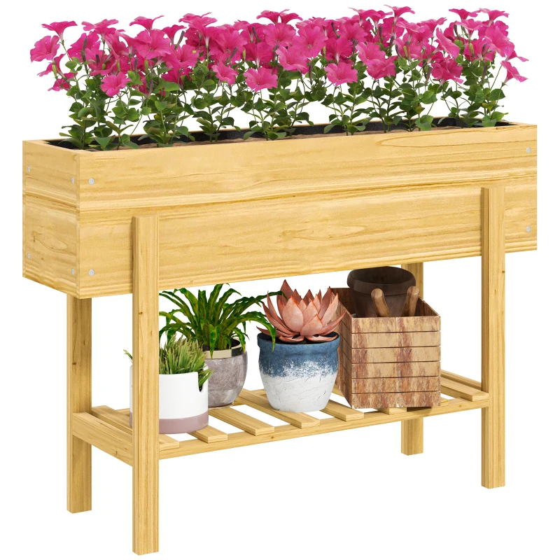 Outsunny Jardinera elevada con patas, huerto elevado de jardín en pie con 2 agujeros de drenaje en madera, 100x30x70,5 cm, madera
