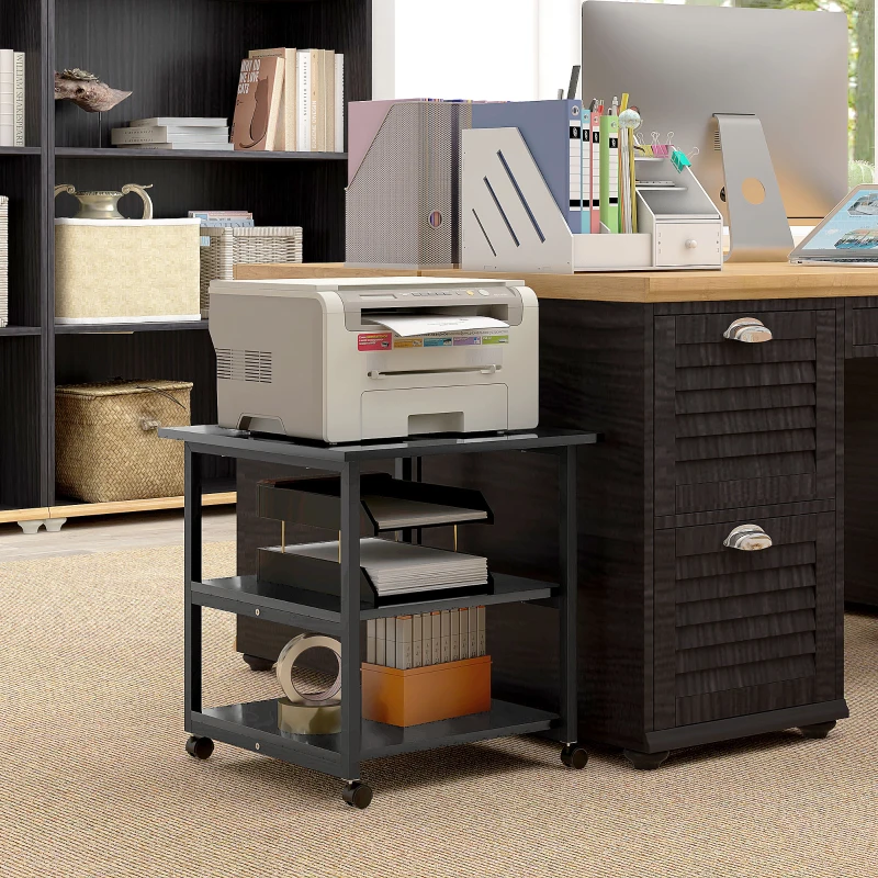 HOMCOM Soporte de impresora carrito de almacenamiento 3 niveles estantes móvil sobre ruedas 50x50x52,5 cm
