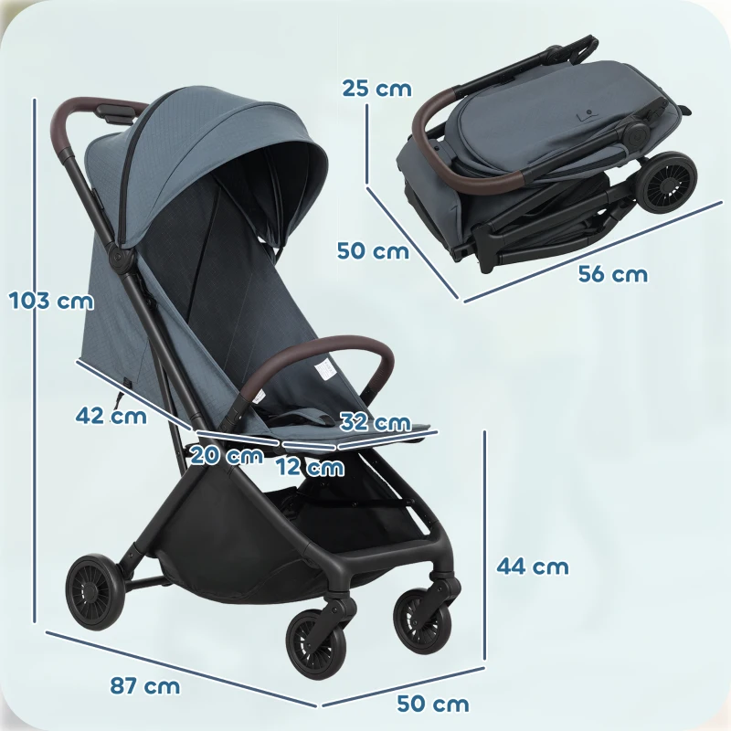 AIYAPLAY Carrito para Bebé Plegable Respaldo Reclinable Reposapiés Ajustable Capota Arnés de 5 Puntos Carga 15 kg Azul Oscuro
