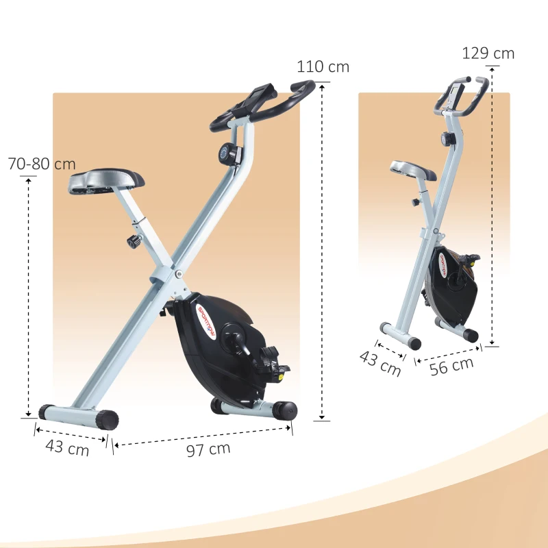 SPORTNOW Bicicleta estática plegable, bicicleta de fitness, 8 niveles de resistencia magnética, asiento ajustable, pantalla LCD, Blanco