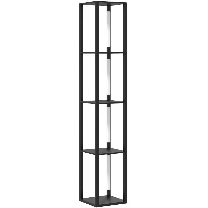 HOMCOM Lampara de Pie con Estantes 4 niveles regulable LED regulador de intensidad interruptor al pie para salón dormitorio oficina negro