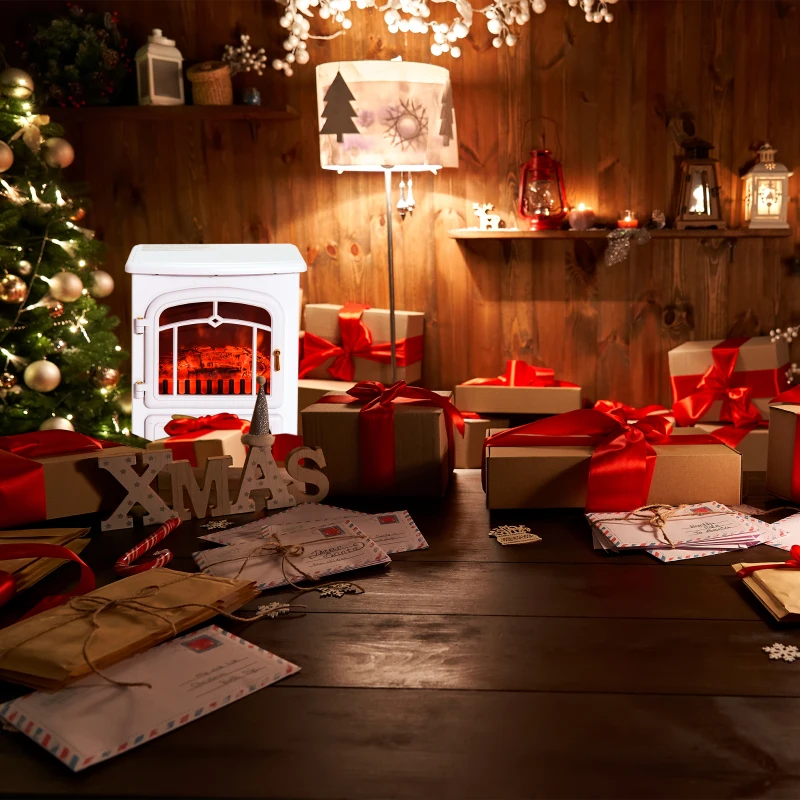 HOMCOM Chimenea Eléctrica Estufa de leña Efecto Llama 950/1850W Protección Contra Sobre calentamiento Blanco 41,5x28x54,8 cm