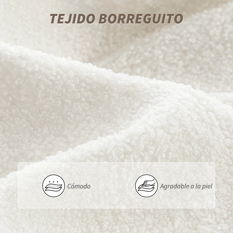 HOMCOM Silla de Escritorio con Reposapiés Tapizada en Borreguito con Respaldo Reclinable Reposacabezas Ajustable Crema
