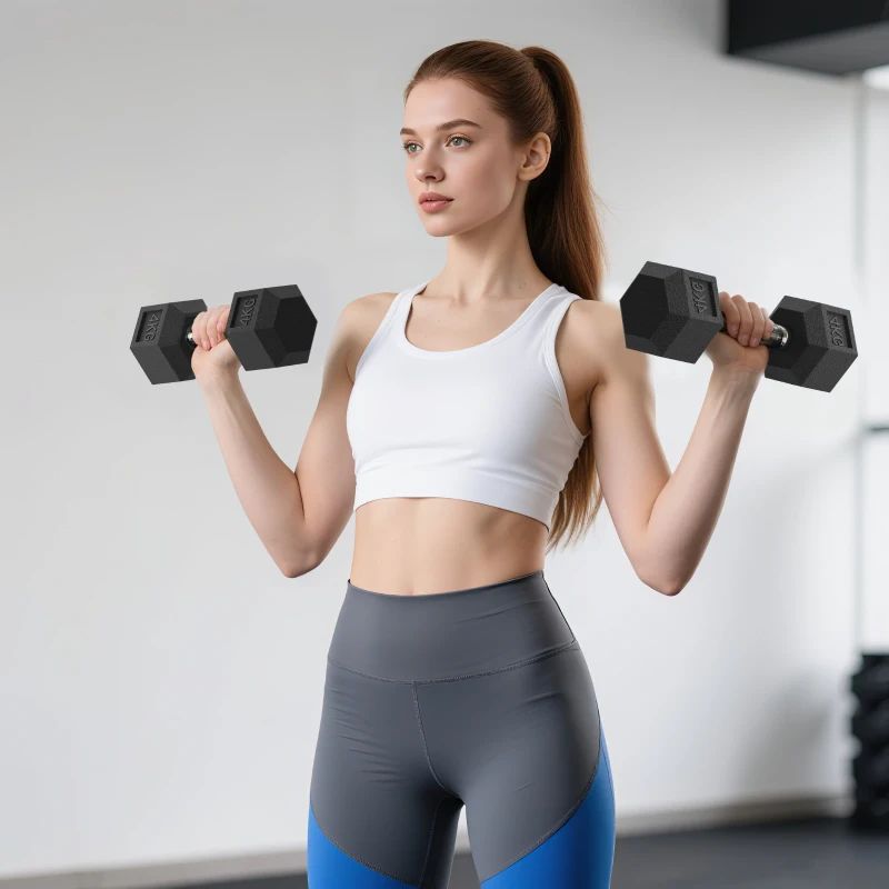 HOMCOM Set di 2 Manubri da 4 kg Esagonali con Presa Antiscivolo e Rivestimento in Gomma, Nero