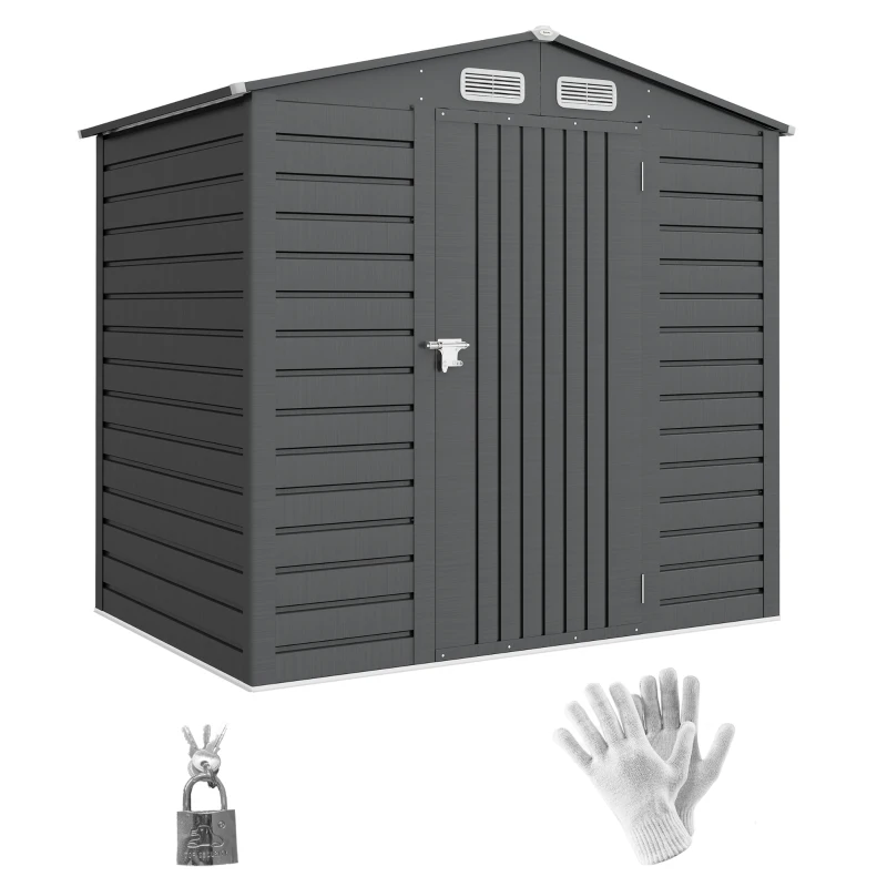 Outsunny Cobertizo de Jardín 2,27 m² guantes incluidos puerta con cerradura ventilaciones acero galvanizado 190x131x188 cm Gris