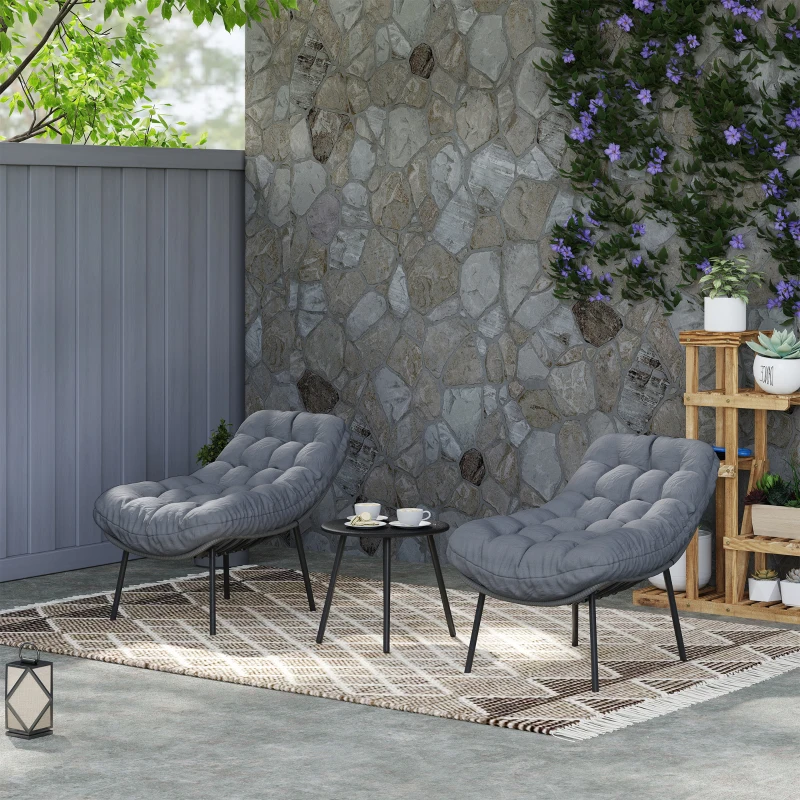 Outsunny Conjunto de Jardín exterior de ratán sintético para 2 personas muebles de jardín cojines de 15 cm de grosor Gris