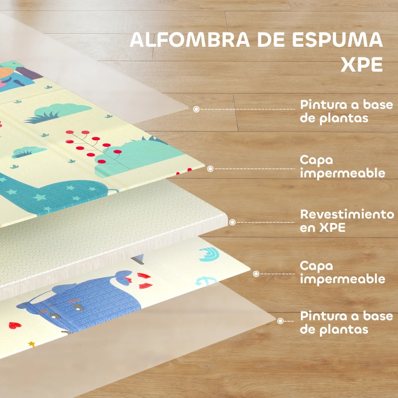 AIYAPLAY Alfombra Bebé Acolchada Plegable Reversible 196x176x1,5 cm Doble Cara Impermeable Multicolor