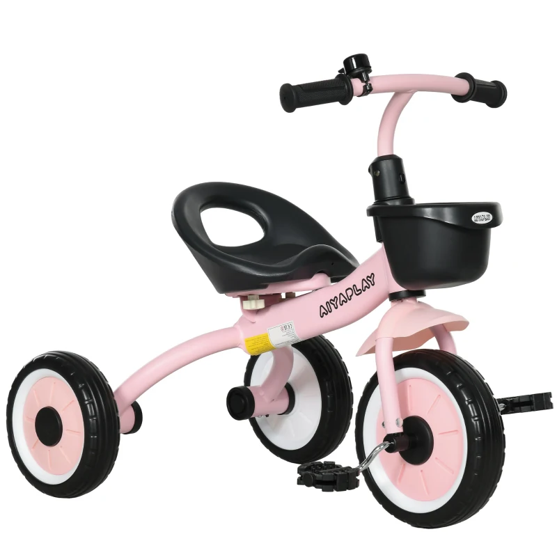 AIYAPLAY Tricicleta pentru Copii 2-5 Ani cu Scaun Reglabil, Bicicletă pentru Copii cu Coș, 70,5x53x58 cm, Roz