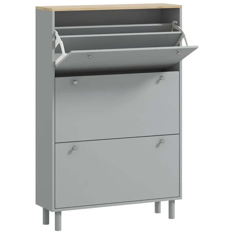 HOMCOM Mueble para zapatos 24 pares con 3 cajones abatibles y estantes ajustables, 80x23,5x121 cm, Gris