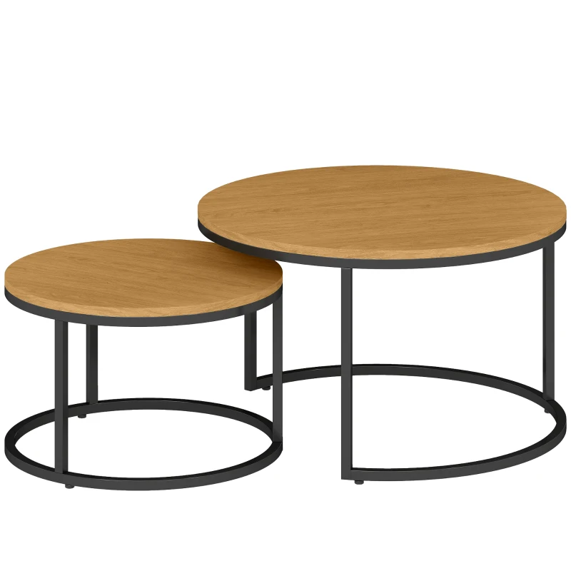 HOMCOM Juego de 2 mesas de centro apilables diseño industrial con tapa imitación madera patas de metal marrón