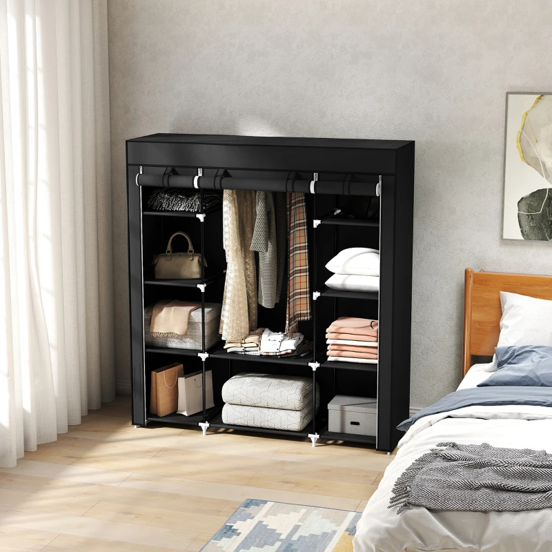 HOMCOM Armario de almacenamiento en tela plegable con barra de suspensión y estantes, 150x43x162,5 cm, Negro