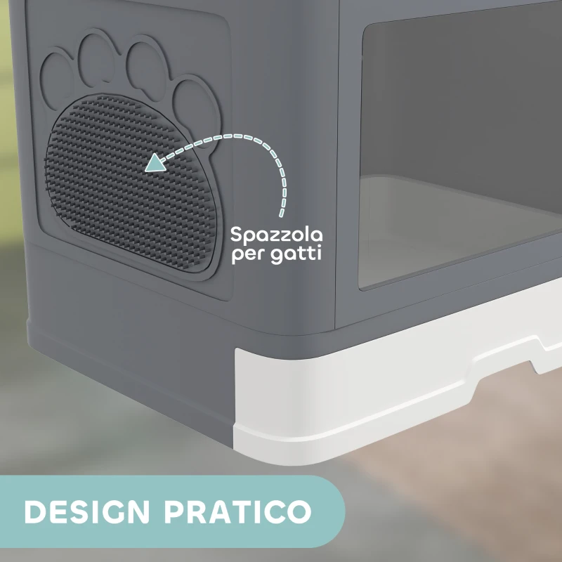 PawHut Lettiera per Gatti Chiusa con Coperchio e Doppia Entrata, Cassetto Estraibile, Paletta e Spazzola, Grigio