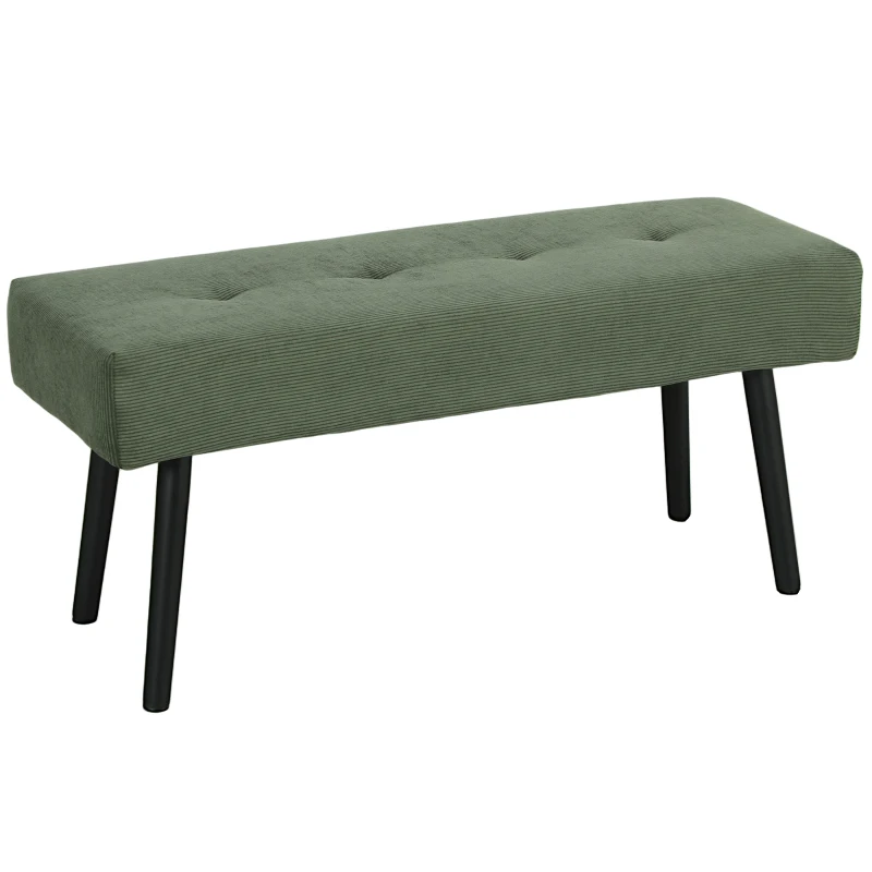HOMCOM Banco banqueta pie de cama acolchado en terciopelo cotelé y patas de acero Negro carga 220 Kg 100x36x45 cm Verde