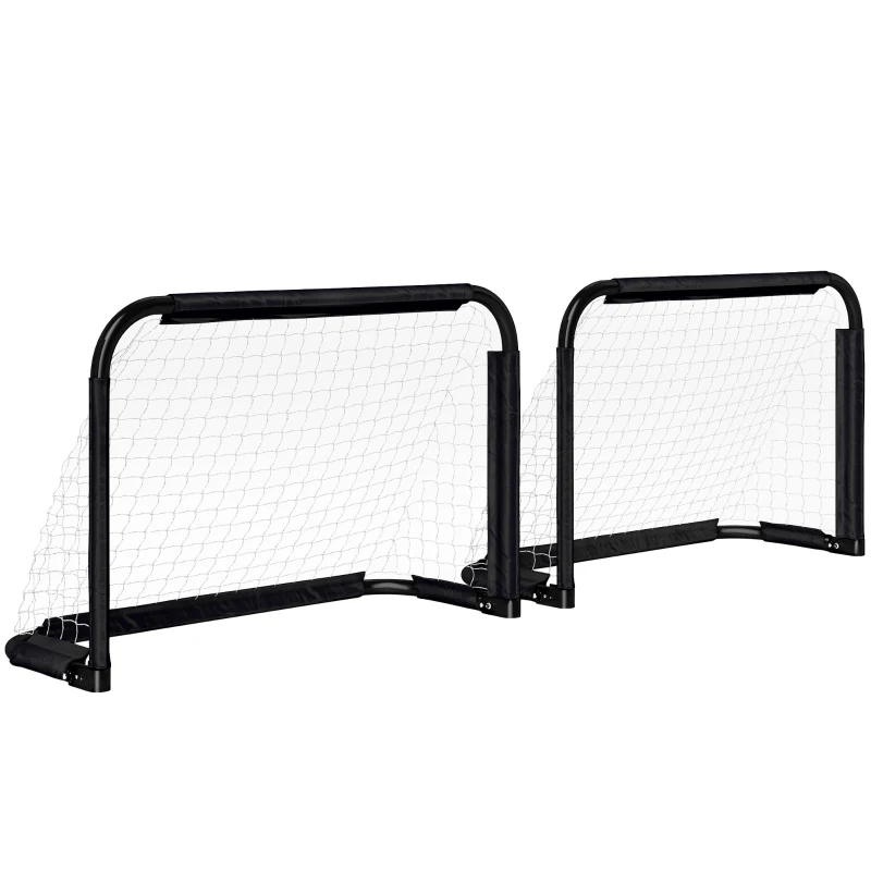 HOMCOM Set de porterías de fútbol, 2 porterías miniaturas plegables, marco de metal incluidas herramientas, 90x36x60 cm, Negro