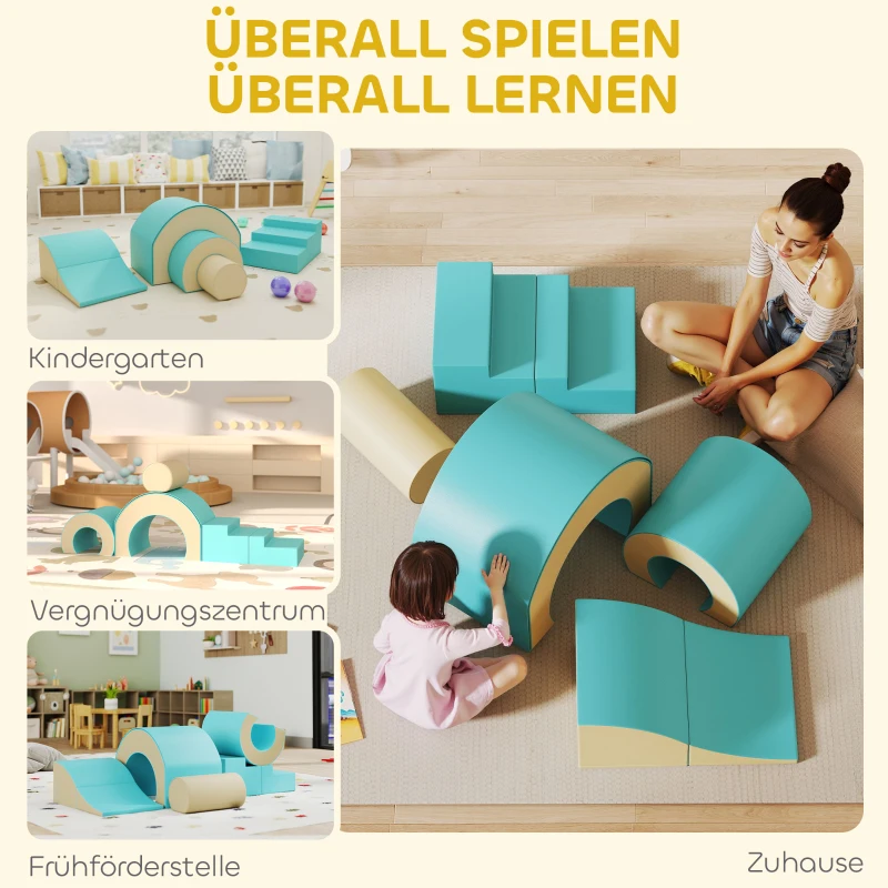 AIYAPLAY 5-delig Softbouwstenen Set voor Baby's en Peuters, Schuim, Kunstleer, 5 Creatieve Vormen, Binnen Set voor Klimmen, Kruipen, Spelen, Groen(m-7)