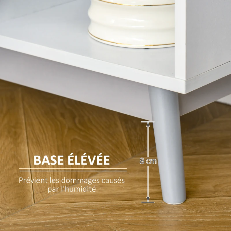 HOMCOM Buffet, meuble de rangement avec 3 portes et 3 compartiments ouverts, pieds en bois de pin, 96x30x75cm, blanc et gris