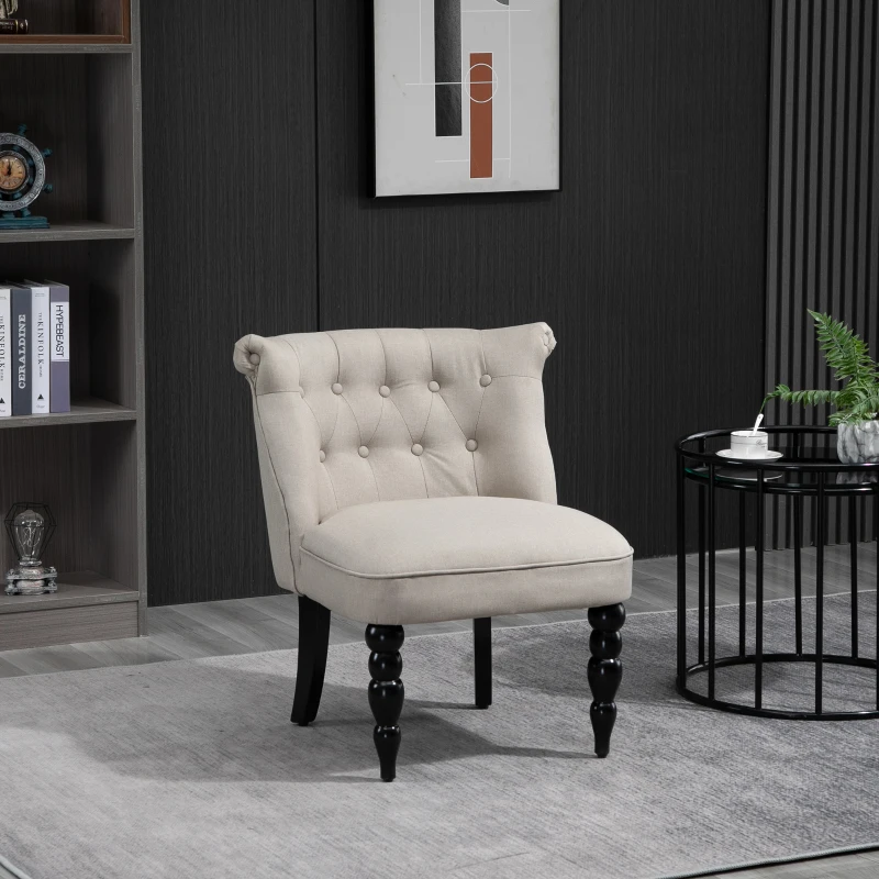 HOMCOM Sillón Relajante Vintage Butaca de Descanso Silla Tapizada Silla de Comedor Cubierta de Lino Estructura de Madera Beige+Negro