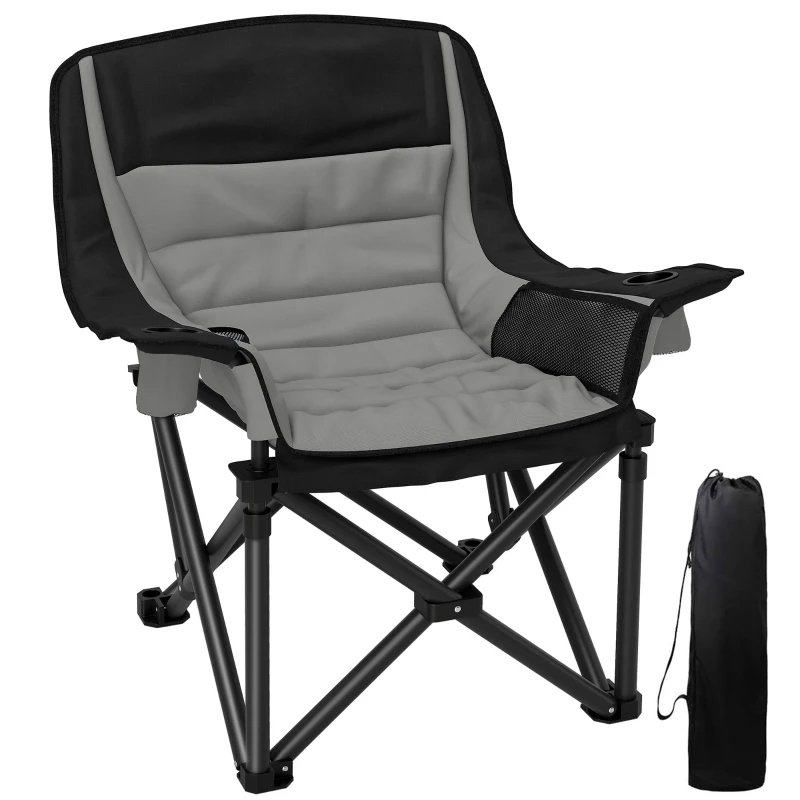 Outsunny Silla de camping plegable y portátil con portavasos, bolsillos laterales y bolsa de transporte, negro