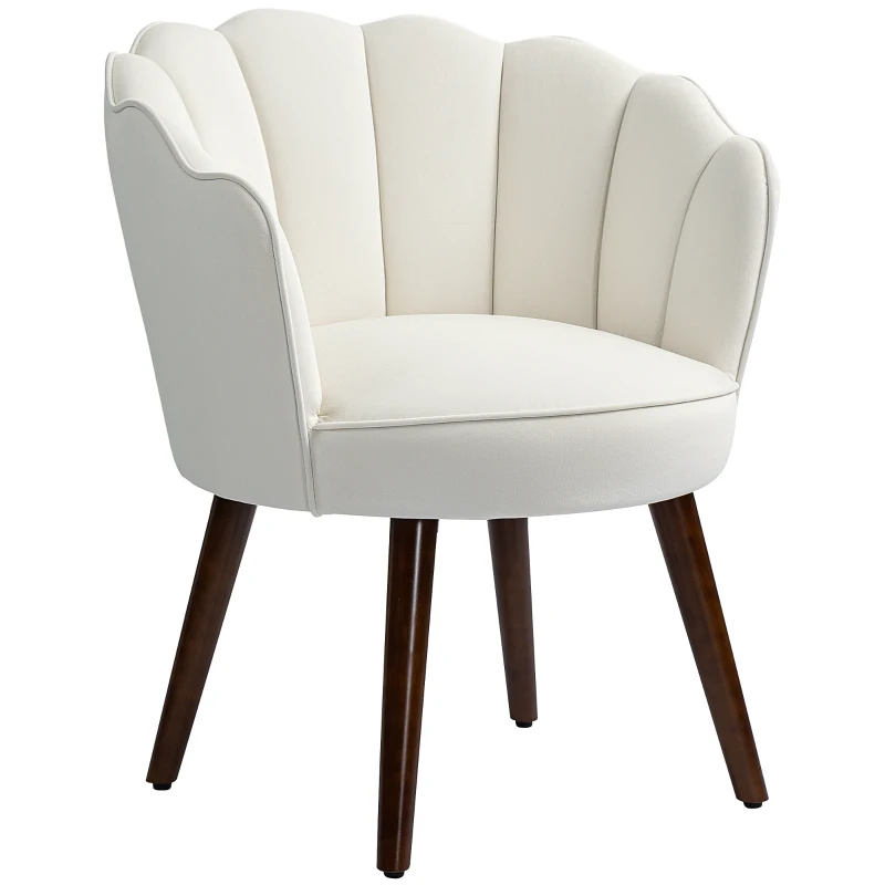 HOMCOM Sillón Concha Sillón de Salón Dormitorio con Respaldo y Cojín Aspecto Terciopelo Patas de Madera de Caucho, Crema