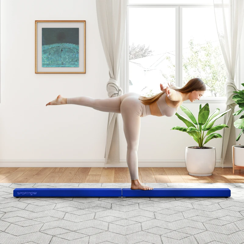 SPORTNOW Viga de gimnasia plegable 210 cm en terciopelo, viga de equilibrio con base antideslizante, para niños y adultos, azul