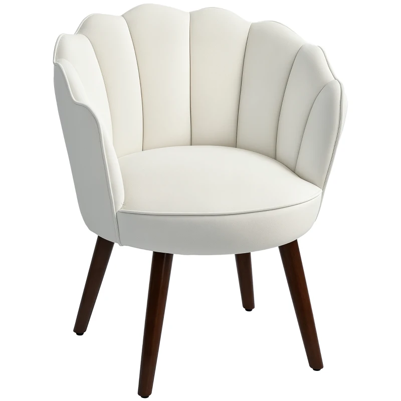 HOMCOM Sillón Concha Sillón de Salón Dormitorio con Respaldo y Cojín Aspecto Terciopelo Patas de Madera de Caucho, Crema