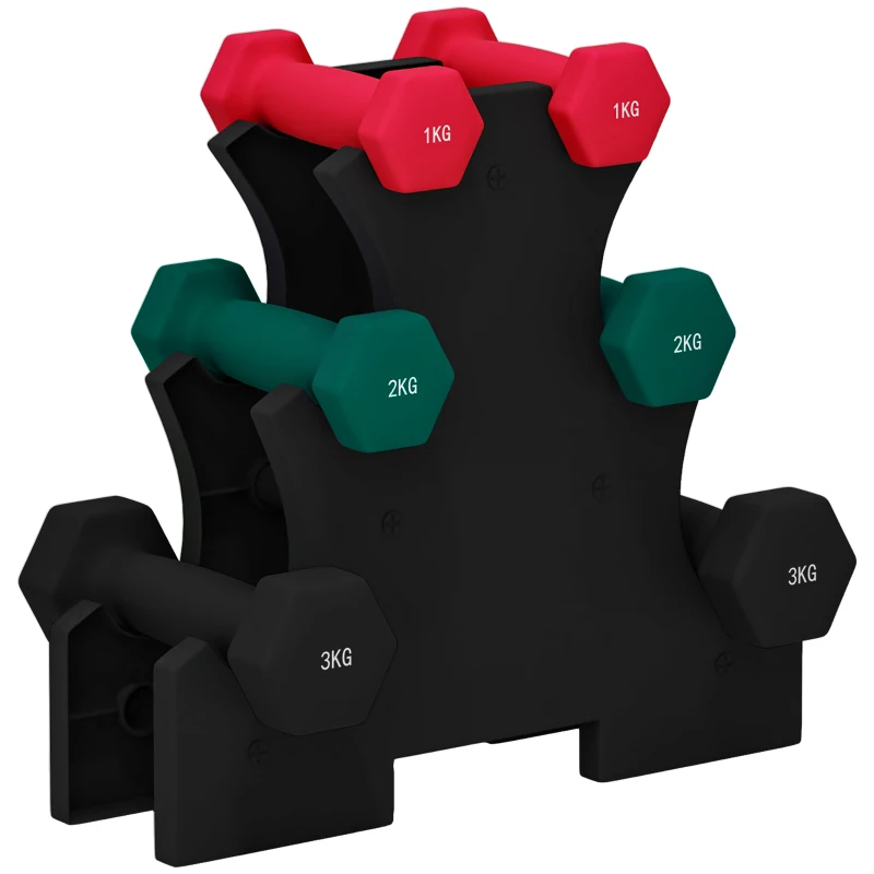 SPORTNOW Juego de pesas hexagonales con soporte de pesas, para musculación, 2 x 1 kg, 2 x 2 kg, 2 x 3 kg