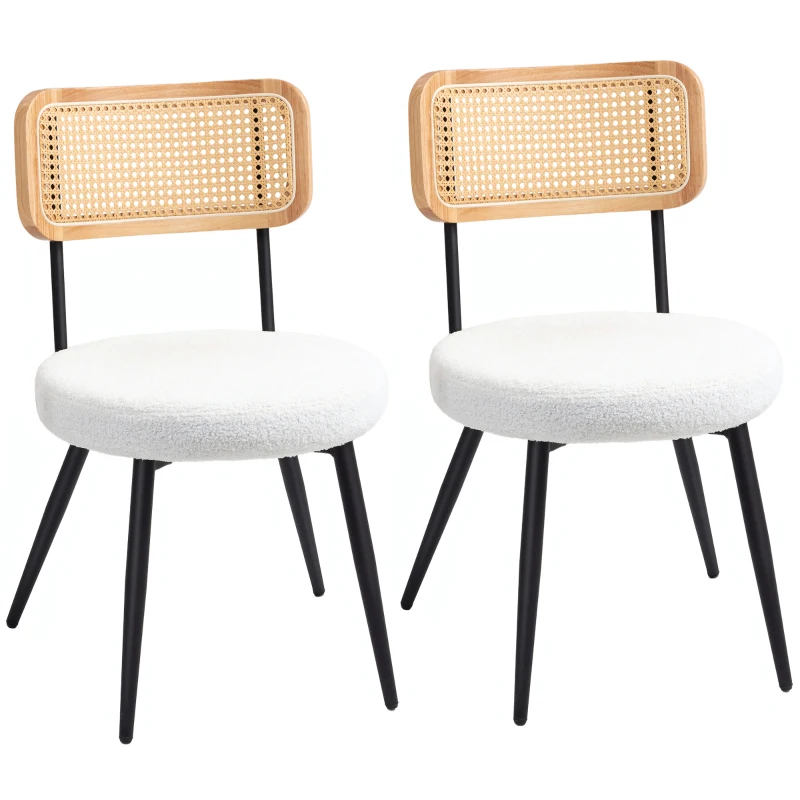 HOMCOM Lote de 2 sillas de comedor bohemia con respaldo de mimbre, para salón, comedor, dormitorio, blanco