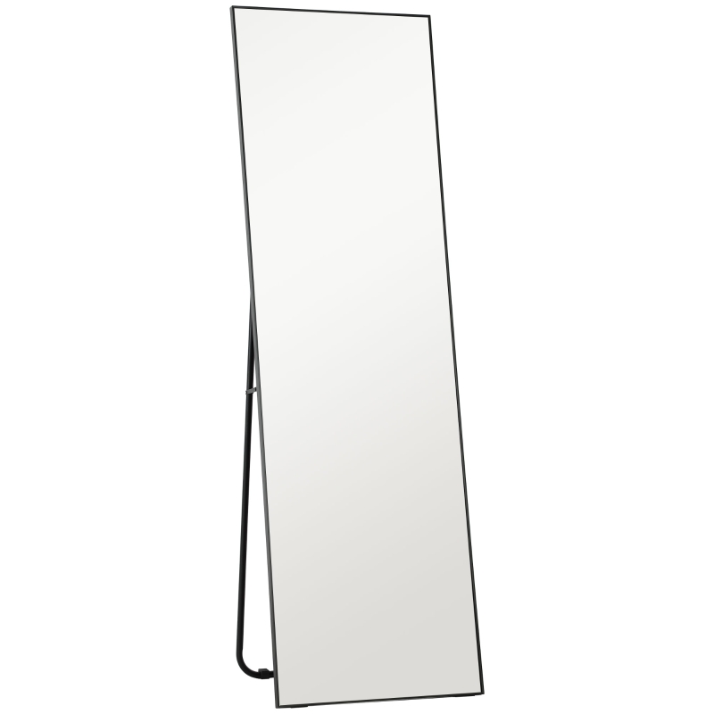 HOMCOM Gran espejo de cuerpo entero rectangular, 50 x 160 cm, espejo de pie, mural o apoyado contra la pared, negro