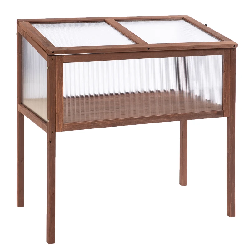 Outsunny Maceta de Madera para Frío 90 x 50 x 93 cm Mesa de Crecimiento con Cubierta resistente al clima Caja de Hierbas para Jardín, Balcón y Terraza Marrón