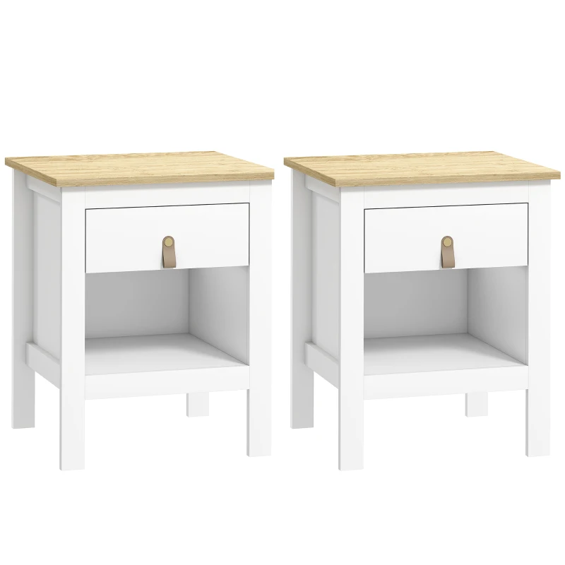 HOMCOM Lote de 2 mesitas de noche con cajón y compartimento abierto, 45 x 40 x 55 cm, blanco