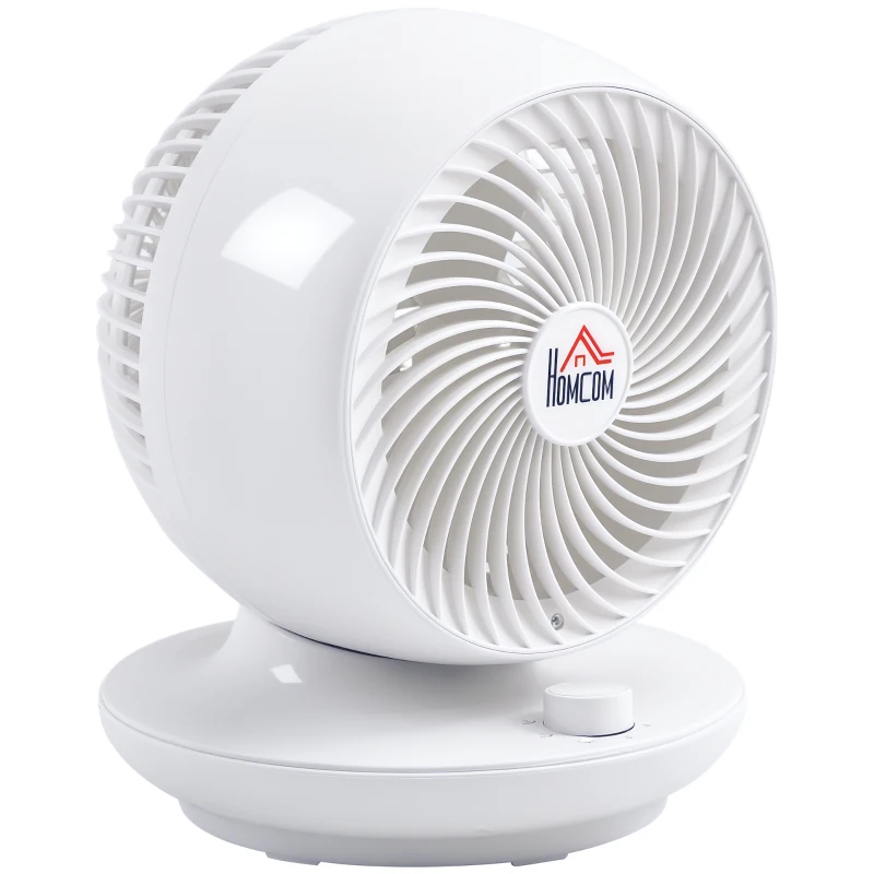 HOMCOM Ventilador de mesa potente 45W, 3 velocidades, oscilante a 70° multidireccional, inclinación a 90°, blanco