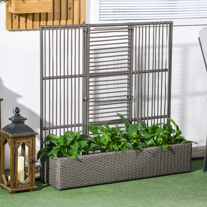 Outsunny Soporte para plantas con enrejado recipiente rectangular en resina trenzada y acero dim, 103x29x103 cm