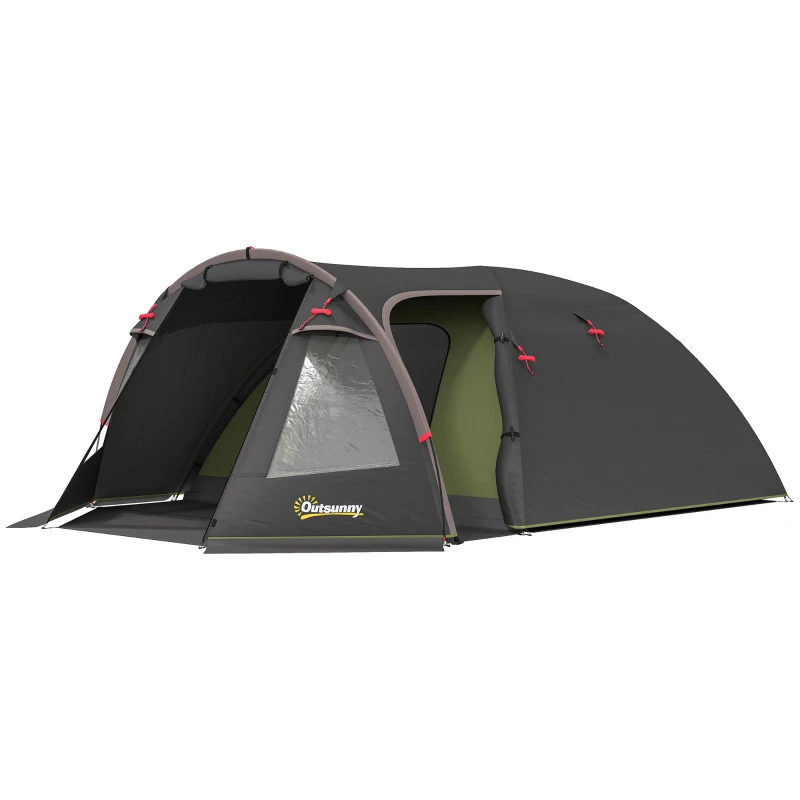 Outsunny Tienda de campaña familiar para 2-4 personas, tienda túnel impermeable 3000 mm 3 puertas, 3,6 x 2,5 x 1,3 m, negro