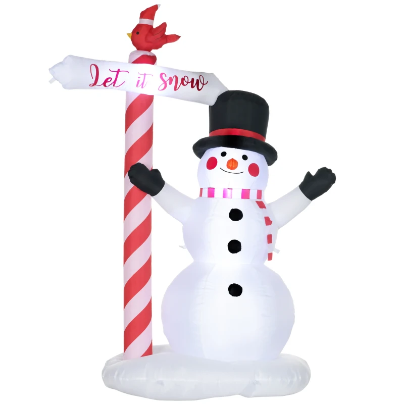 HOMCOM Muñeco de nieve inflable con cartel 3 LED poliéster impermeable altura 213 cm Blanco