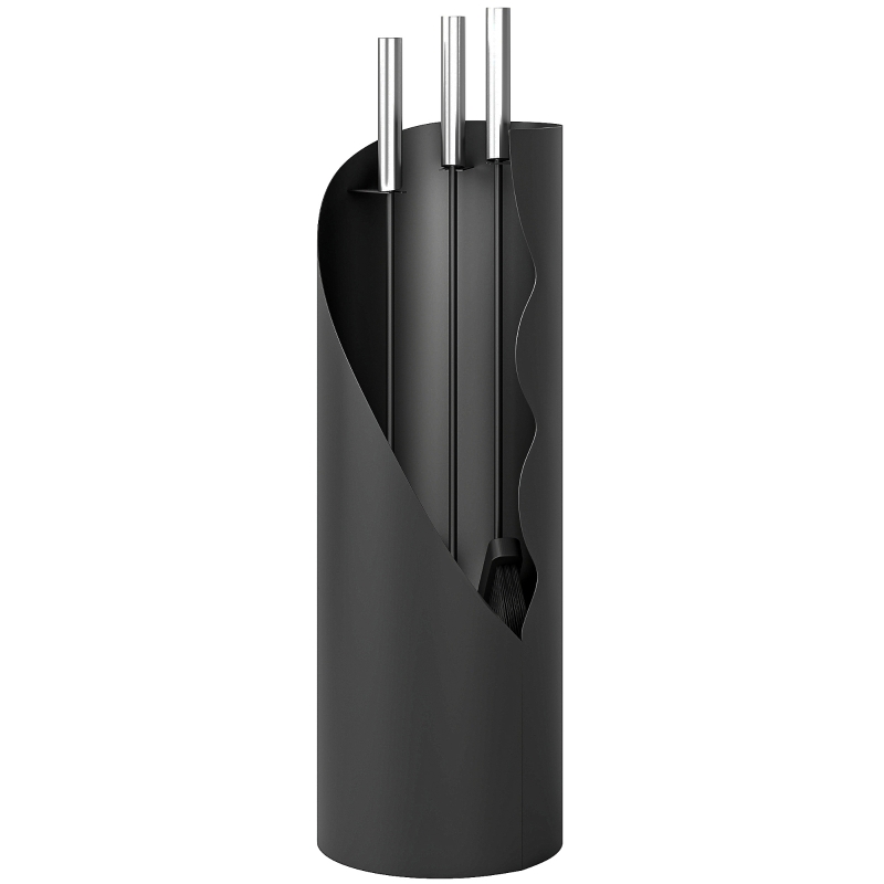 Outsunny Juego de Utensilios para Chimenea de 4 Piezas de Metal con Escoba Pala Atizador y Cubo 20x20x65 cm Plateado