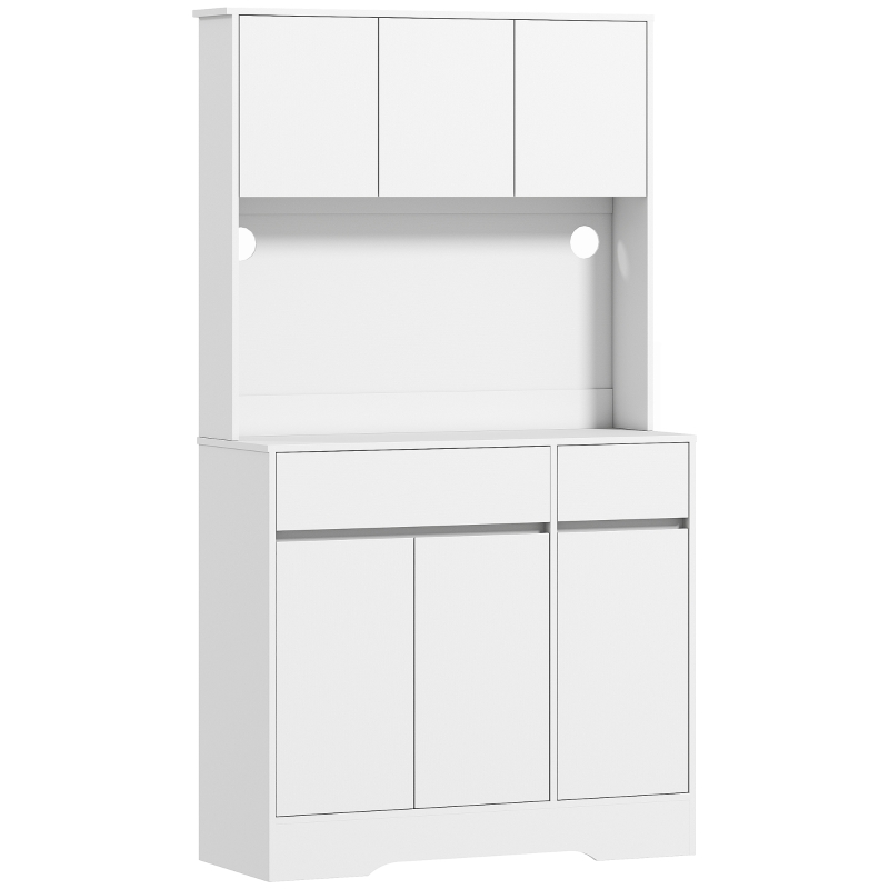 HOMCOM Armario de Cocina con Superficie de Trabajo Abierta, 6 Puertas de Armario, Estantes Ajustables, Orificios para Cables, Tablero