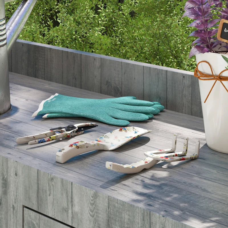 Outsunny Set de herramientas de jardinería 3 piezas en aluminio con tijeras de podar pala de jardín, rastrillo de mano ideal para podar