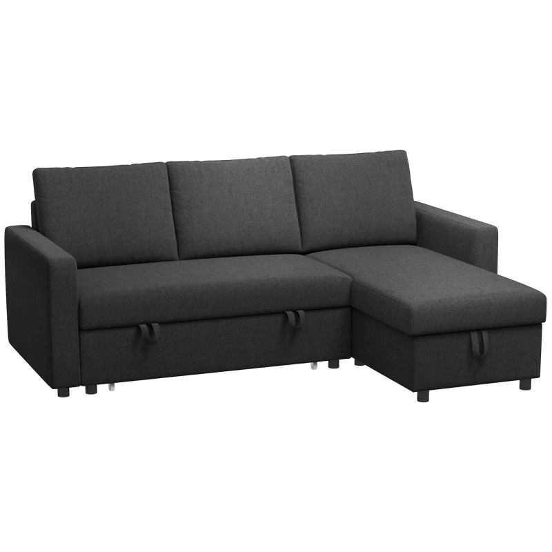 HOMCOM Sofá esquinero convertible y modular con chaise longue reversible, almacenamiento y 3 cojines de respaldo, Negro