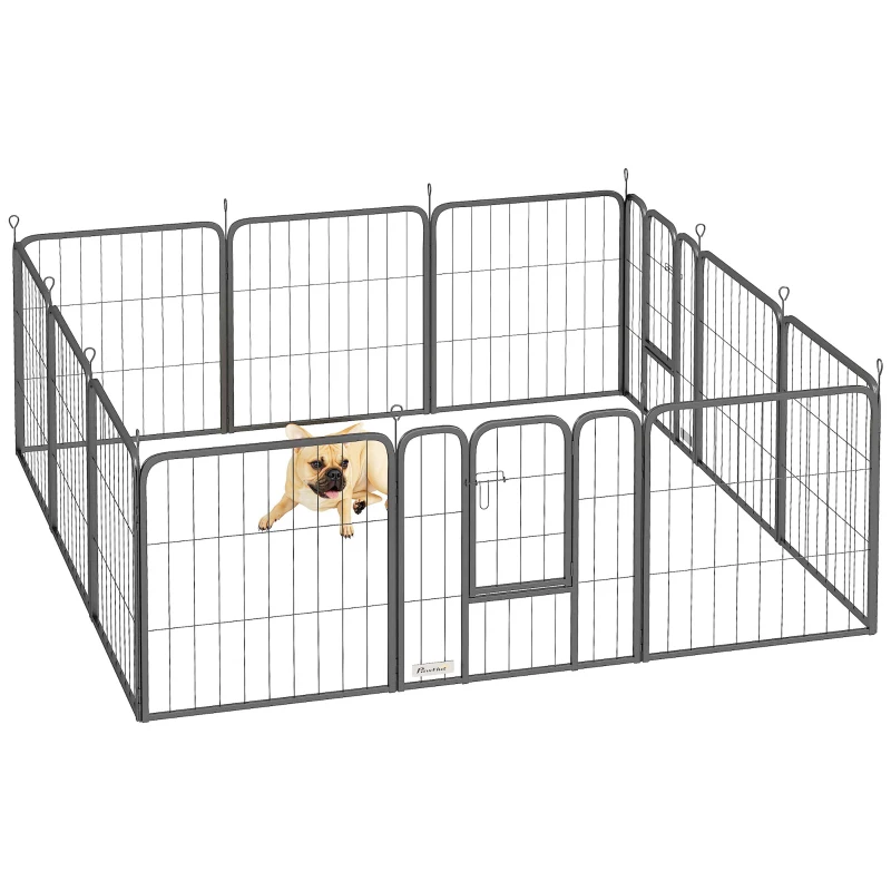 PawHut Parque para perros recinto para perros 12 paneles modular y plegable acero 2 puertas para cachorro interior exterior 60 cm Negro