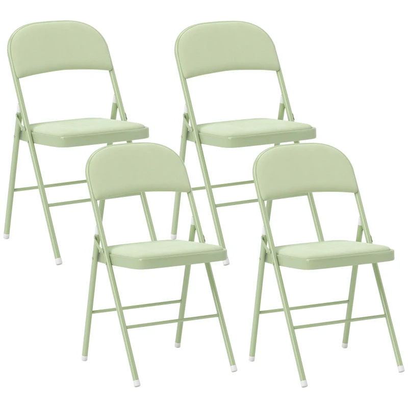 HOMCOM Lote de 4 sillas plegables portátiles de interior con asientos y respaldos acolchados en terciopelo, marco de acero, verde