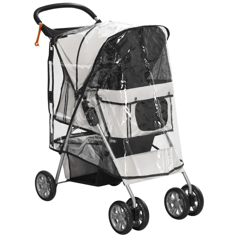 PawHut Carrito plegable para animales impermeable, para perro y gato, con portavasos, cesto de almacenamiento incluido, ruedas
